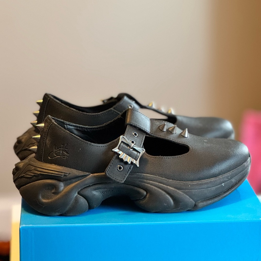 John FLUENOG SOUL SPEED SPARKY SPIKED T-STRAP size 9 punk rock black $ now firm - Picture 5 of 14